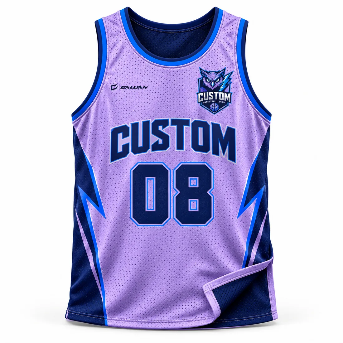 Reversible Basketball Jerseys – Lavender & Royal, custom sublimated reversible basketball jersey by Gallian Sports