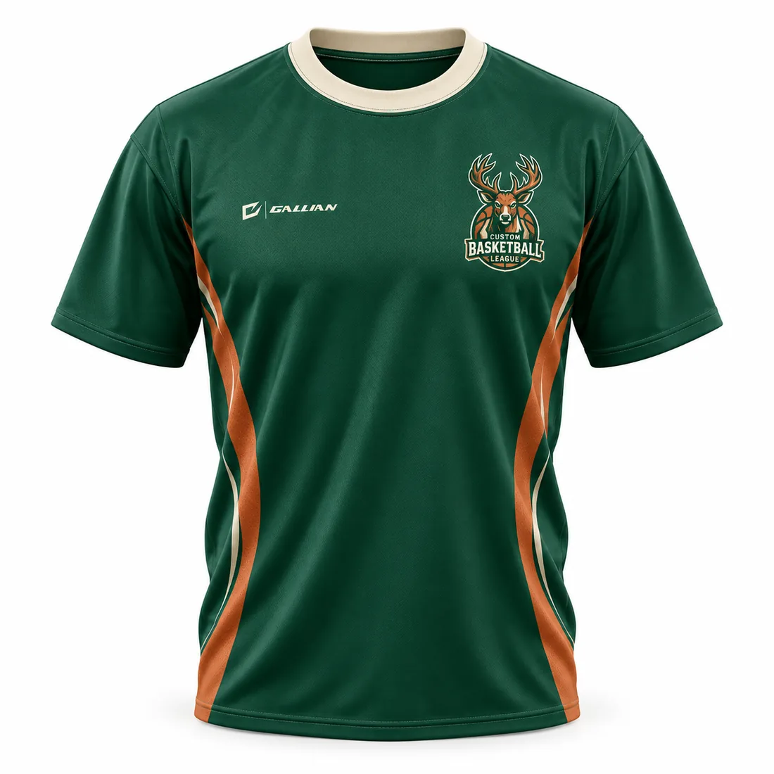 Basketball Shooter Shirts – Forest Green & Orange, custom sublimated basketball shooter shirt by Gallian Sports