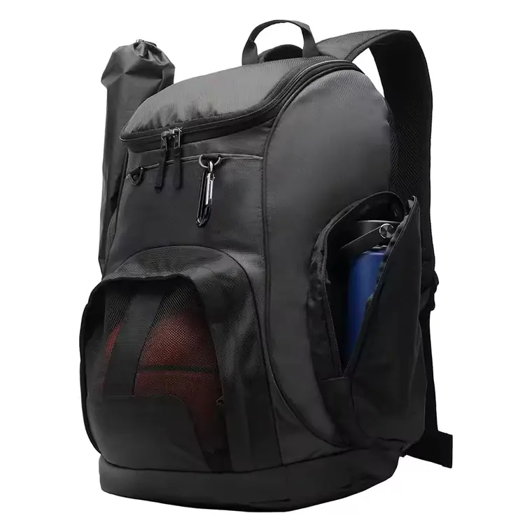 Custom Basketball Backpacks – design 4 in black & charcoal, custom team apparel by Gallian Sports