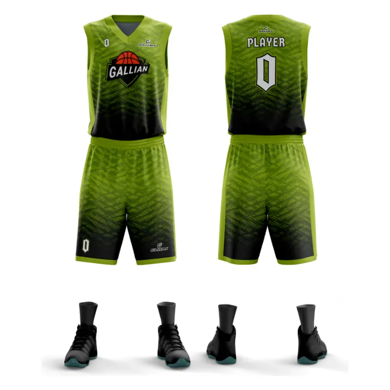 Sublimated Basketball Uniforms – design 4 in black, custom basketball apparel by Gallian Sports