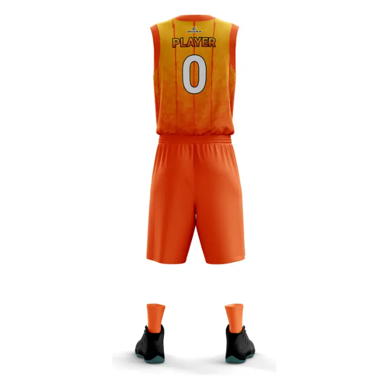 Sublimated Basketball Uniforms – design 7 in red & orange, custom basketball apparel by Gallian Sports