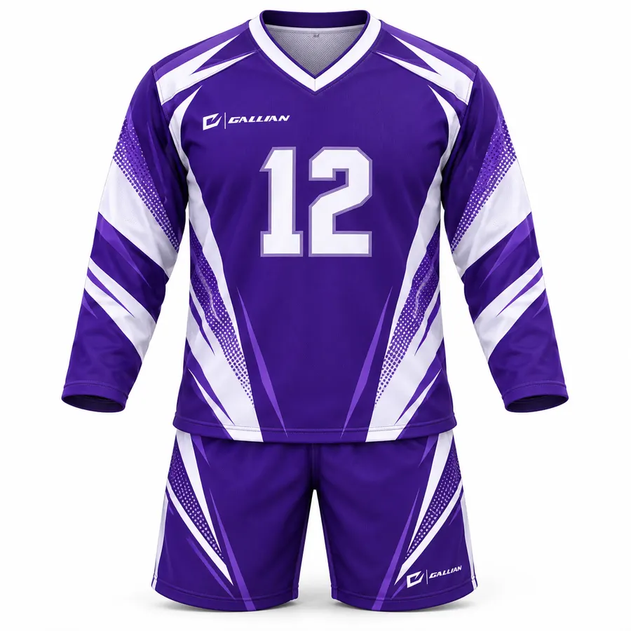 Fury Purple and Violet Box Lacrosse Uniform, purple jersey with white side panels by Gallian Sports