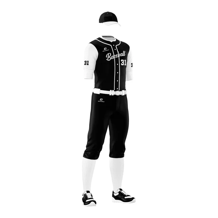 Sublimated Baseball Uniforms – design 4 in black & white, custom baseball apparel by Gallian Sports