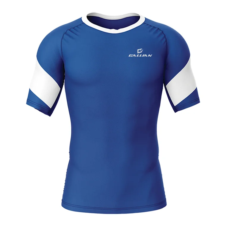 Custom Compression Shirts – design 3 in royal blue & charcoal, custom team apparel by Gallian Sports
