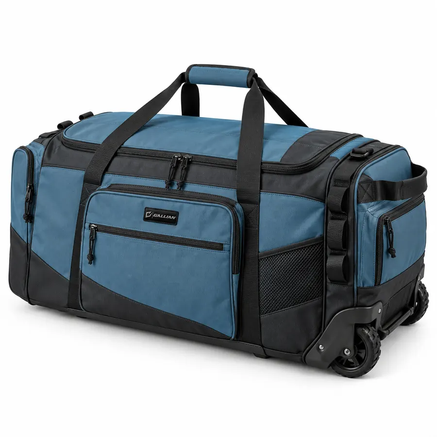 Backstop Rolling Catcher's Duffle – Steel Blue & Black – Gallian Sports