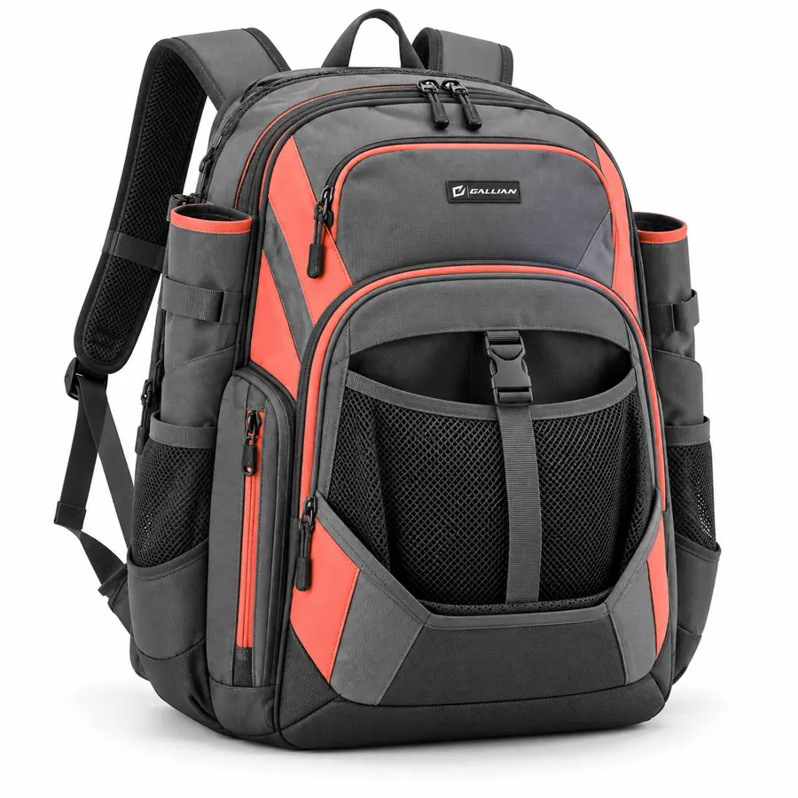 Hot Corner Bat Backpack – Charcoal & Coral – Gallian Sports