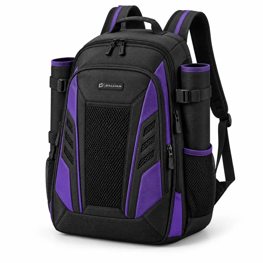 Night Game Bat Backpack – Black & Purple – Gallian Sports