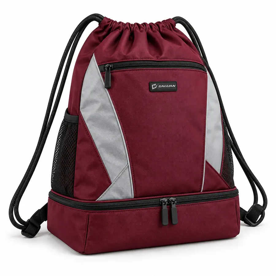 Bullpen Shoe-Compartment Drawstring Bag – Maroon & Silver Gray – Gallian Sports