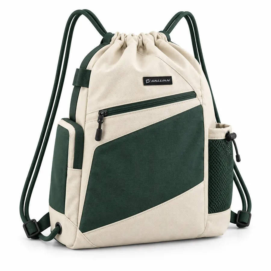 Evergreen Running Drawstring Bag – Cream & Forest Green – Gallian Sports