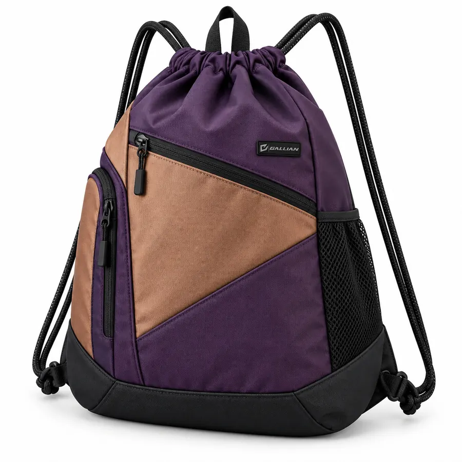 Twilight Dance Drawstring Bag – Plum, Tan & Black – Gallian Sports