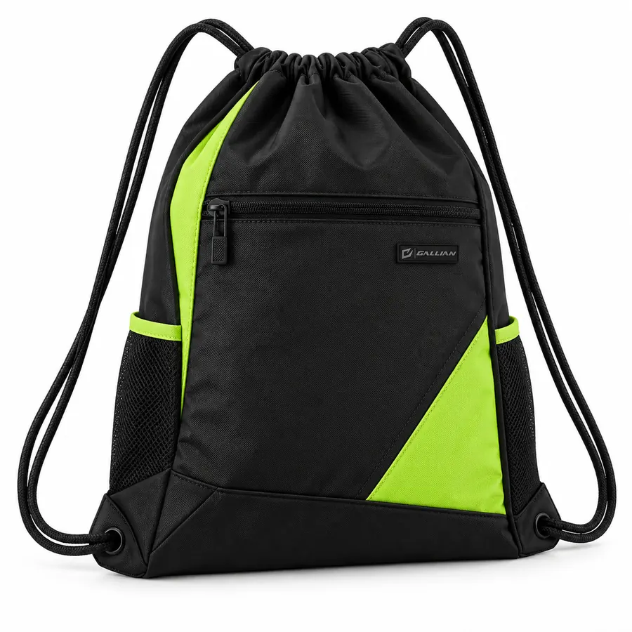 Voltage Drawstring Bag – Black & Lime Green – Gallian Sports
