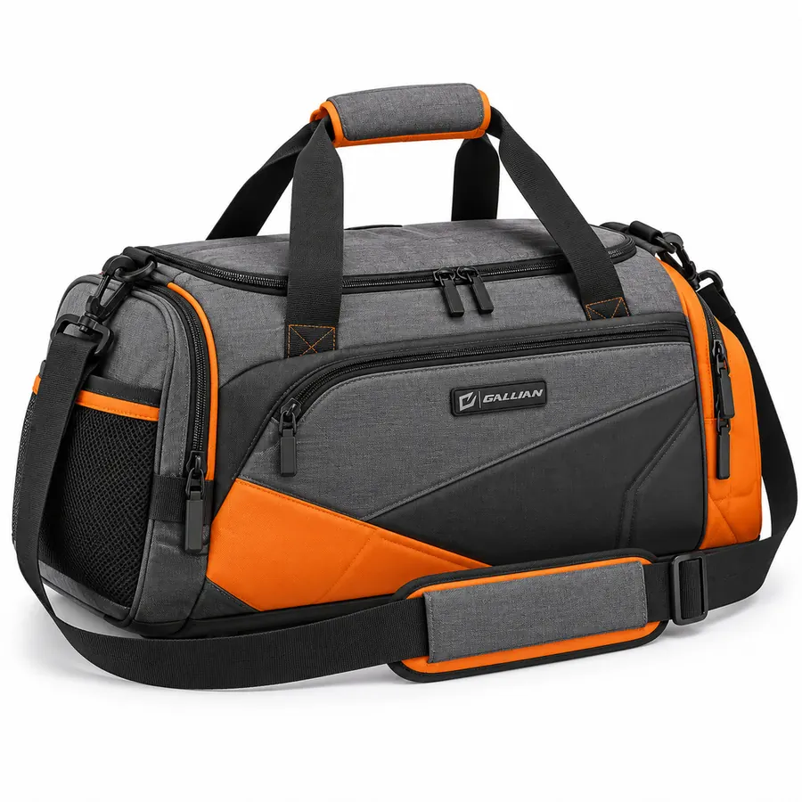 Ember Charcoal Gym Bag – Charcoal, Black & Orange – Gallian Sports