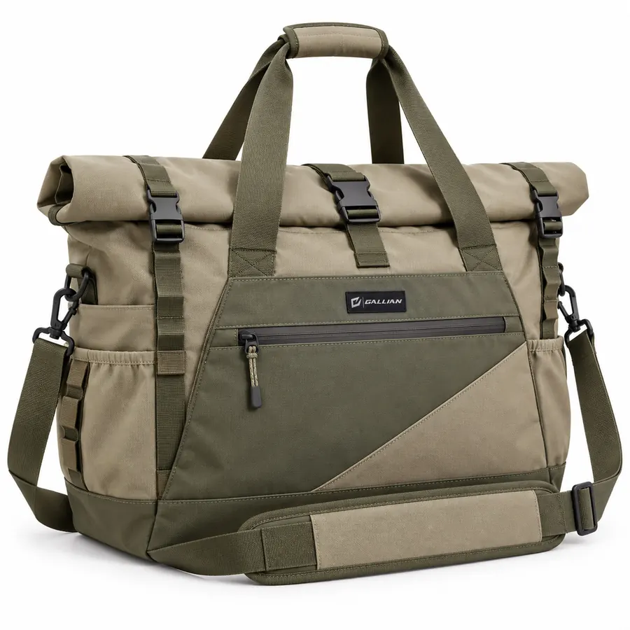 Ridgeline Roll-Top Gym Tote – Khaki & Olive Green – Gallian Sports