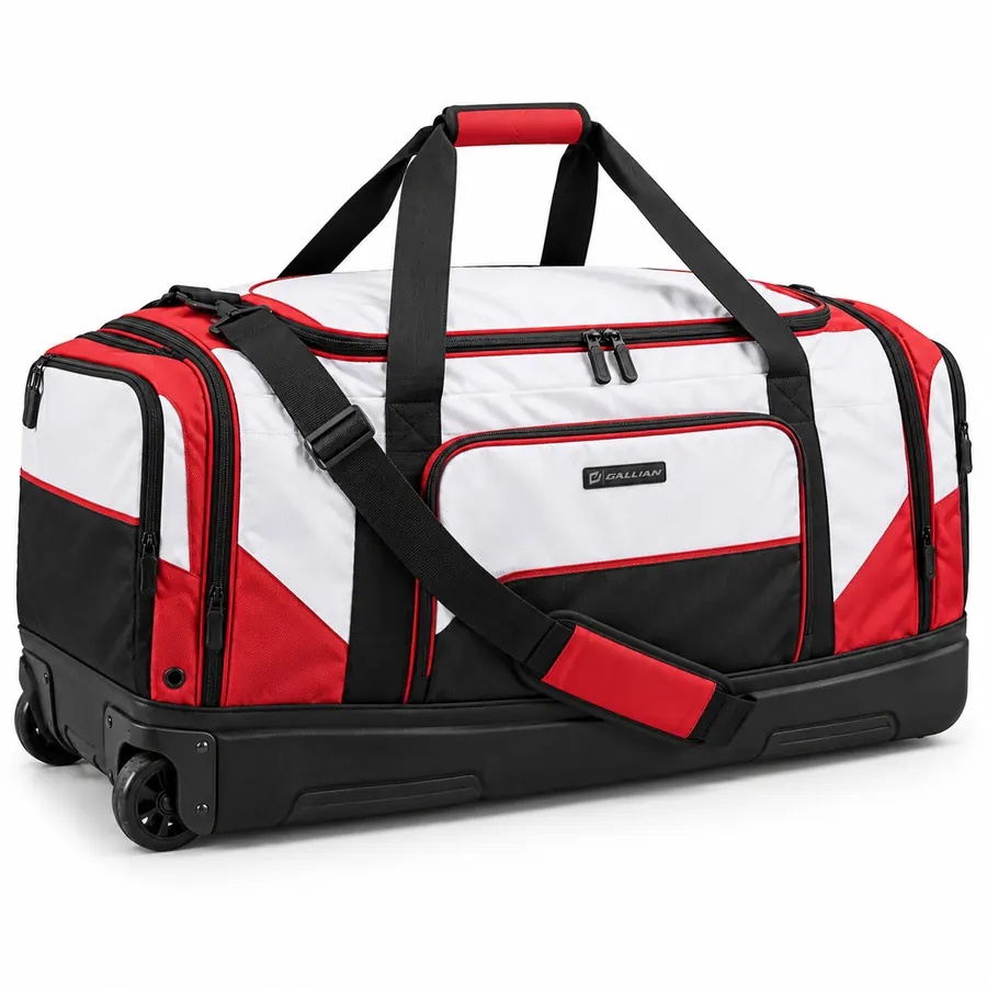 Hat Trick Wheeled Hockey Bag – White, Red & Black – Gallian Sports