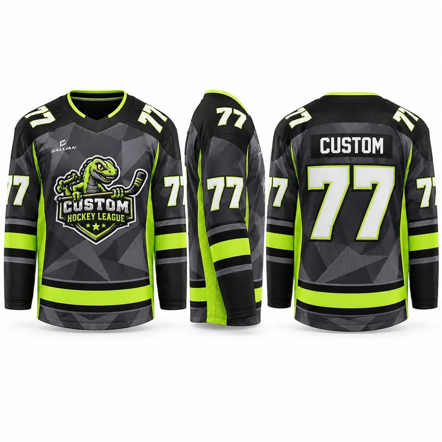 Gecko Graphite and Volt Rec League Hockey Jersey with volt side panels and gecko crest by Gallian Sports