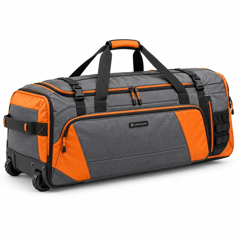 Ember Wheeled Lacrosse Equipment Bag – Heather Gray & Orange – Gallian Sports