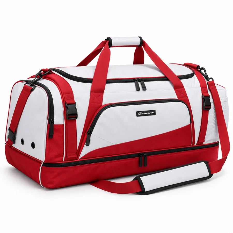 Homestand Lacrosse Cleat Duffle – White & Red – Gallian Sports