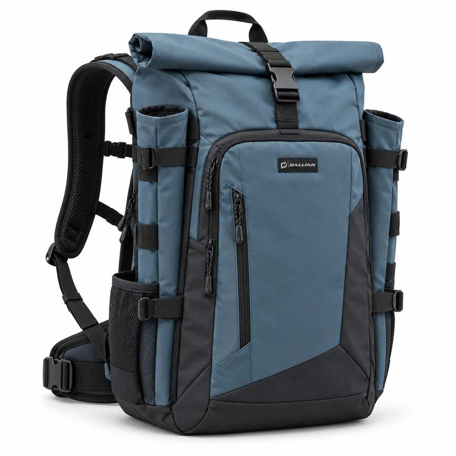 Summit Roll-Top Lacrosse Backpack – Slate Blue & Black – Gallian Sports