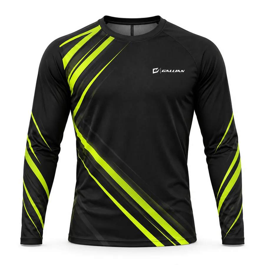 Custom Long-Sleeve Running Tech Tops – Black & Volt Streak – Gallian Sports