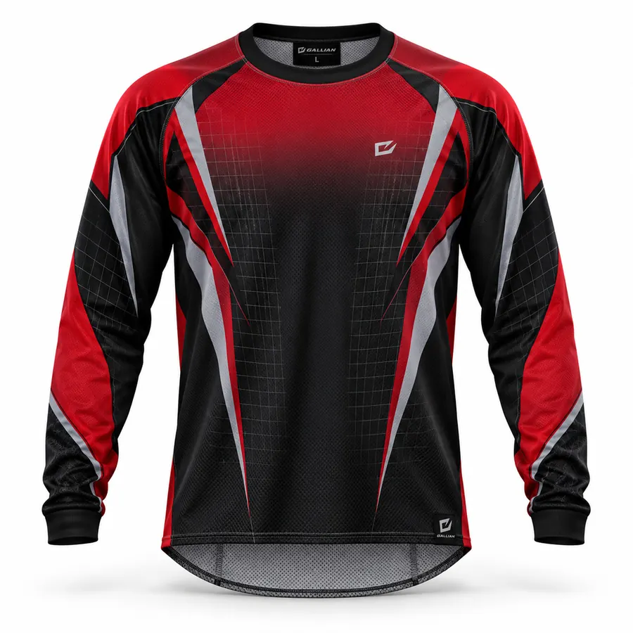 Crimson Grid MX Race Jersey – Crimson Red, Black & Silver – Gallian Sports