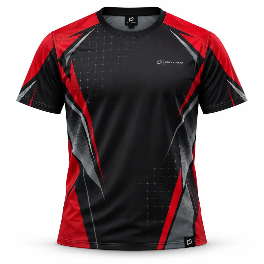 Crimson Grid Sim Racing Crew Tee – Black, Red & Gray – Gallian Sports