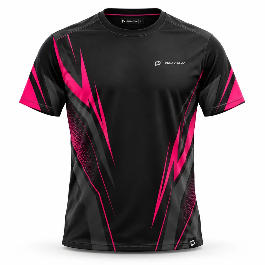 Magenta Pulse Race Team Crew Tee – Black, Magenta & Gray – Gallian Sports