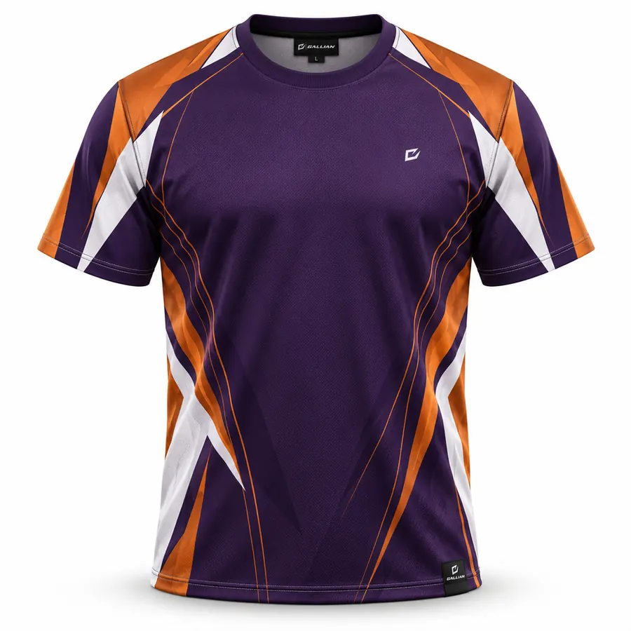 Purple Bronze Drift Crew Neck Tee – Purple, Burnt Orange & White – Gallian Sports