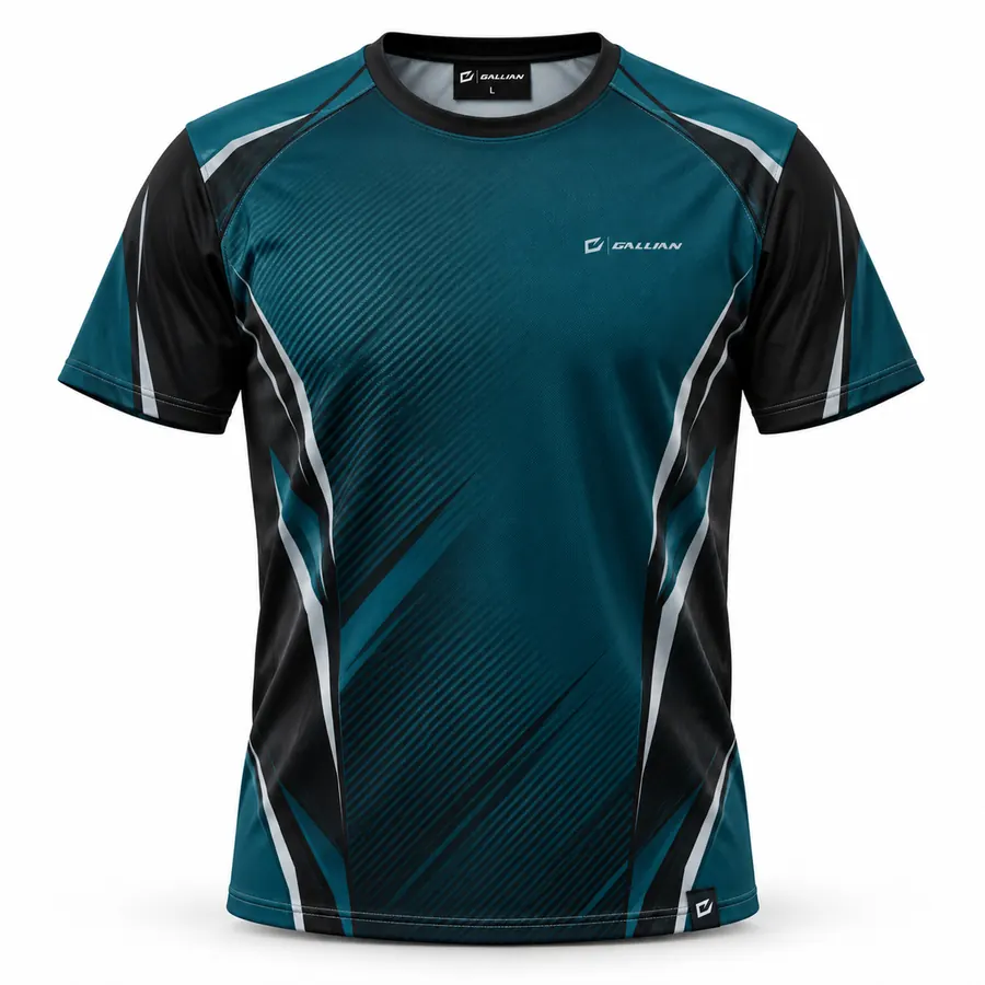 Teal Apex Karting Crew Neck Tee – Deep Teal, Black & White – Gallian Sports