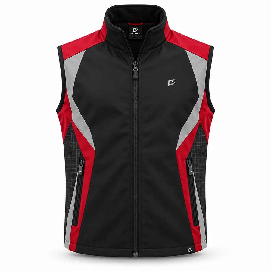 Crimson Grid Racing Gilet – Black, Crimson Red & Gray – Gallian Sports