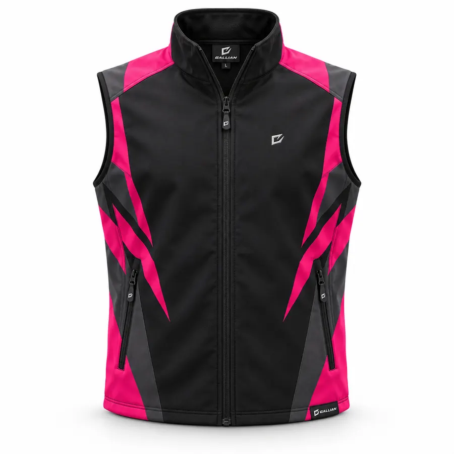 Magenta Pulse Softshell Gilet – Black, Magenta & Charcoal – Gallian Sports