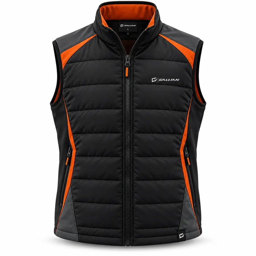 Orange Pitlane Quilted Gilet – Black, Charcoal & Orange – Gallian Sports