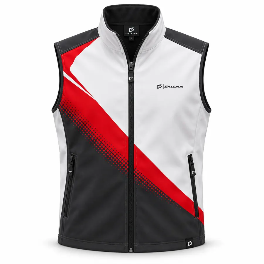 White Redline Racing Gilet – White, Charcoal & Red – Gallian Sports