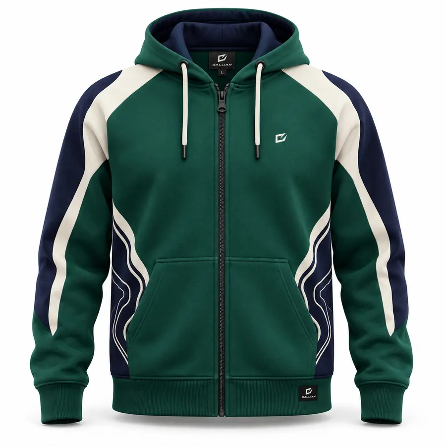 Emerald Circuit Racing Zip Hoodie – Forest Green, Navy & Cream – Gallian Sports