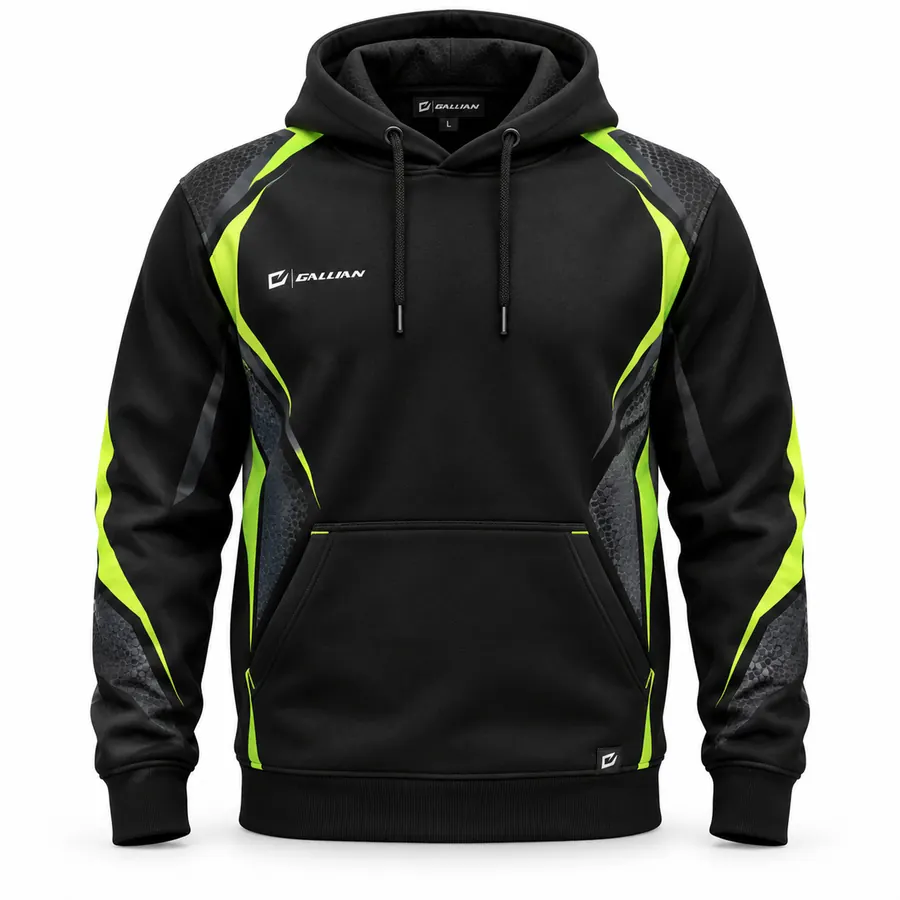 Lime Strike Racing Team Hoodie – Black, Neon Lime & Graphite – Gallian Sports