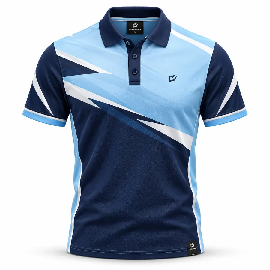 Arctic Cyan Rally Team Polo – Navy, Ice Blue & White – Gallian Sports