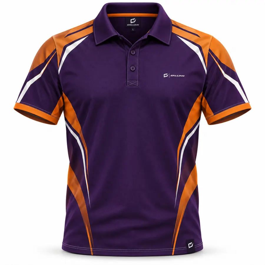 Purple Bronze Circle Track Polo – Purple, Bronze Orange & White – Gallian Sports