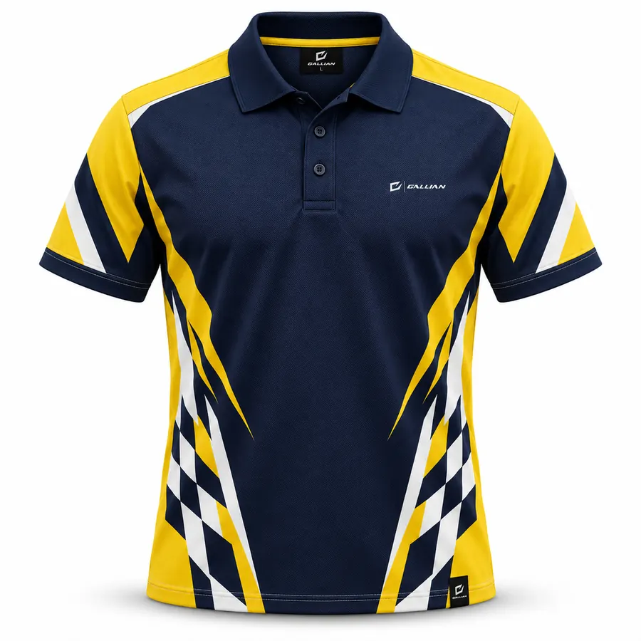Solar Navy Race Official Polo – Navy, Yellow & White – Gallian Sports