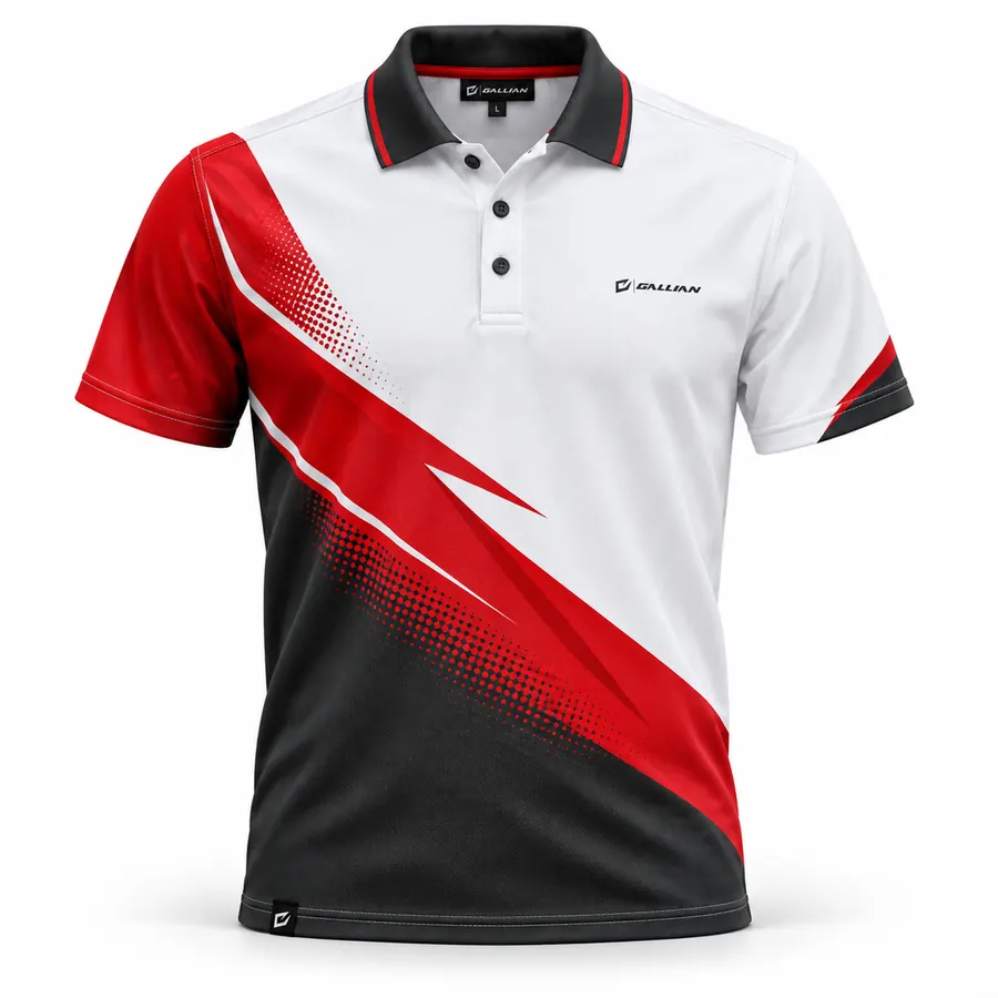 White Redline Endurance Polo – White, Red & Charcoal – Gallian Sports