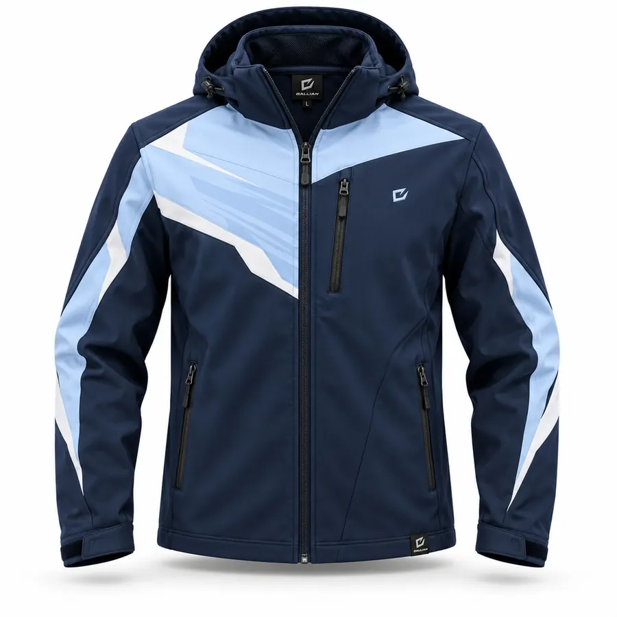 Arctic Cyan Hooded Ice Racing Softshell – Navy, Ice Blue & White – Gallian Sports