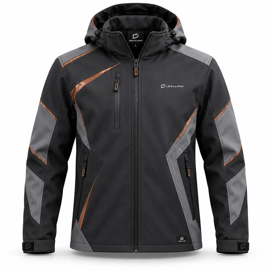 Graphite Copper Hooded Stock Car Softshell – Black, Graphite Gray & Copper – Gallian Sports