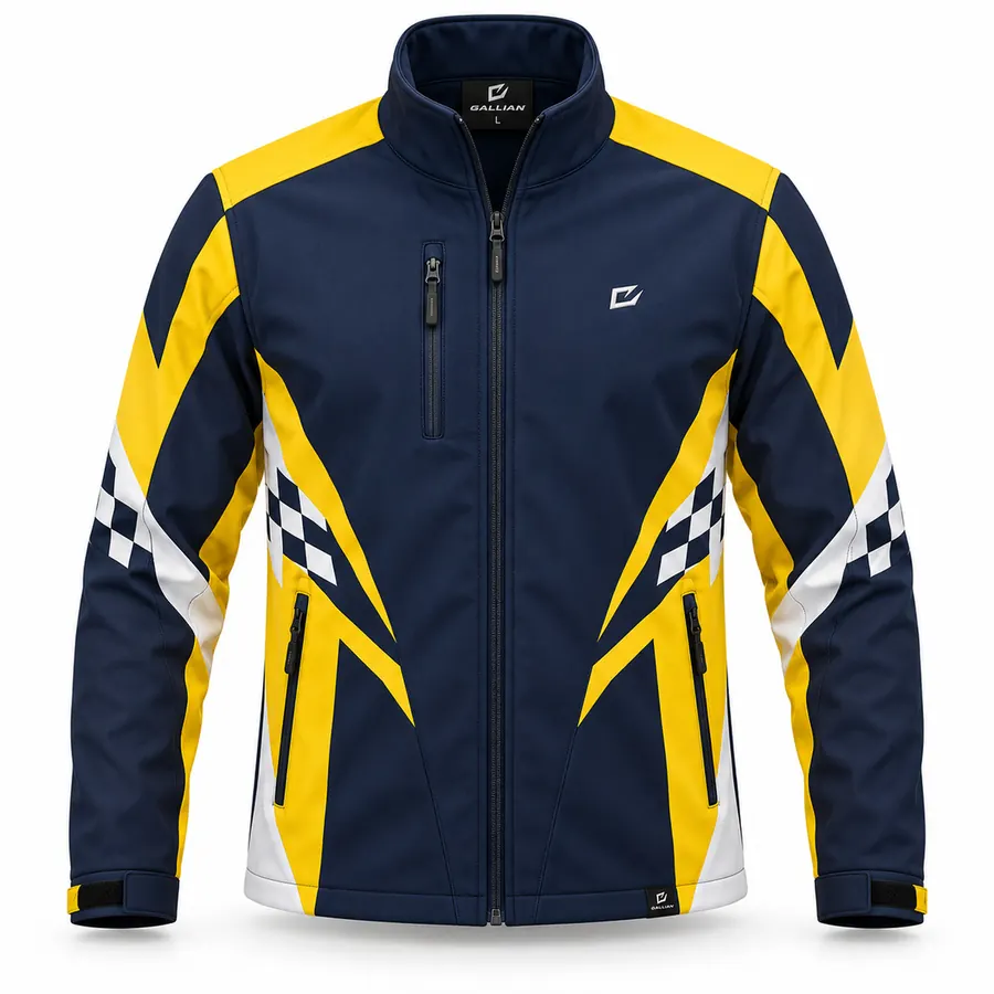 Solar Navy Track Day Softshell – Navy, Yellow & White – Gallian Sports