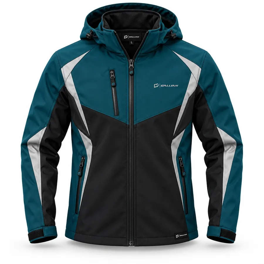 Teal Apex Hooded Karting Softshell – Deep Teal, Black & Light Gray – Gallian Sports