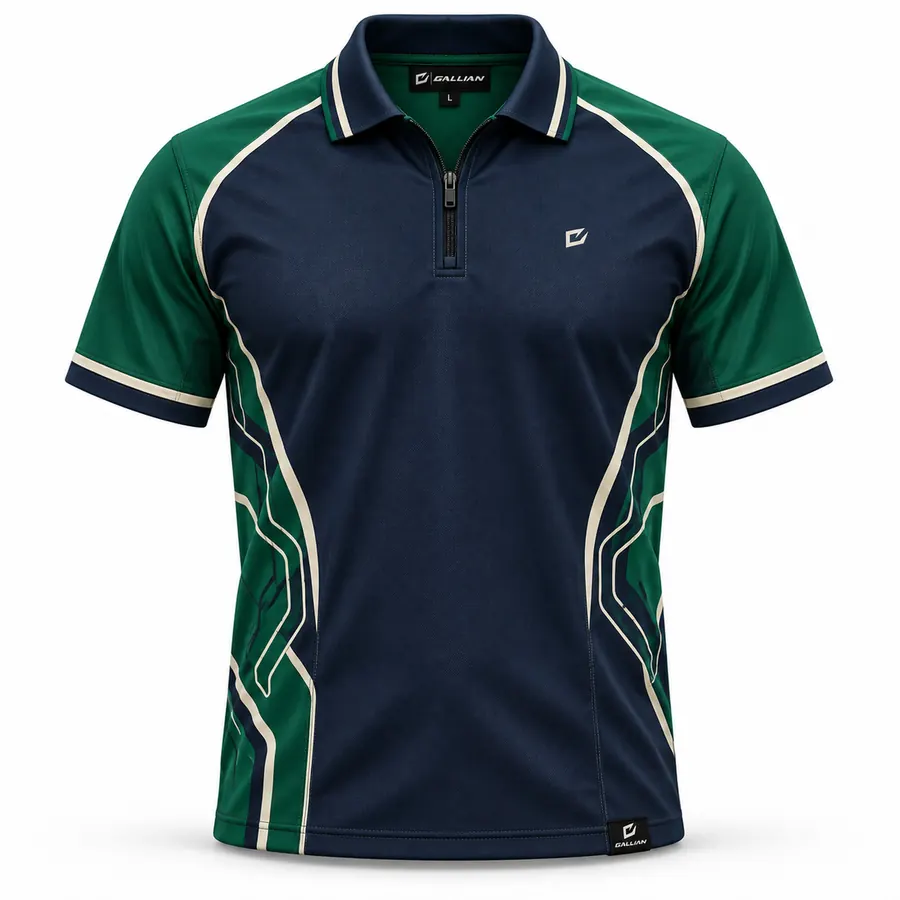 Emerald Circuit Racing Zip Polo – Navy, Emerald Green & Cream – Gallian Sports