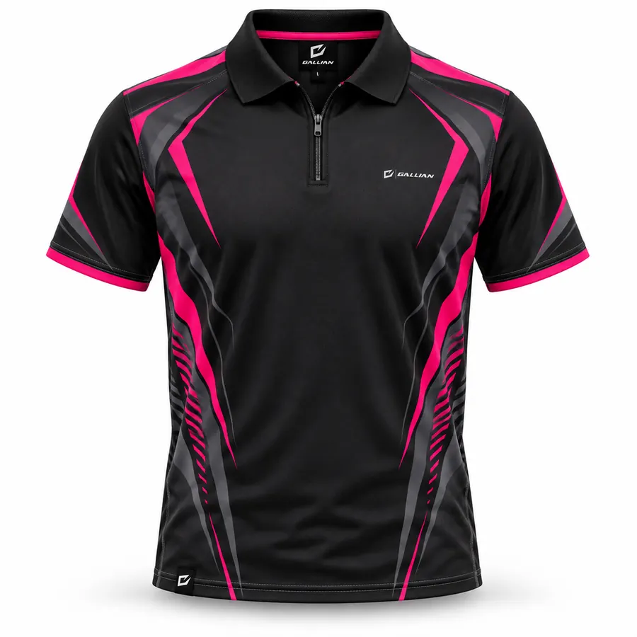 Magenta Pulse Drift Team Zip Polo – Black, Hot Pink & Gray – Gallian Sports