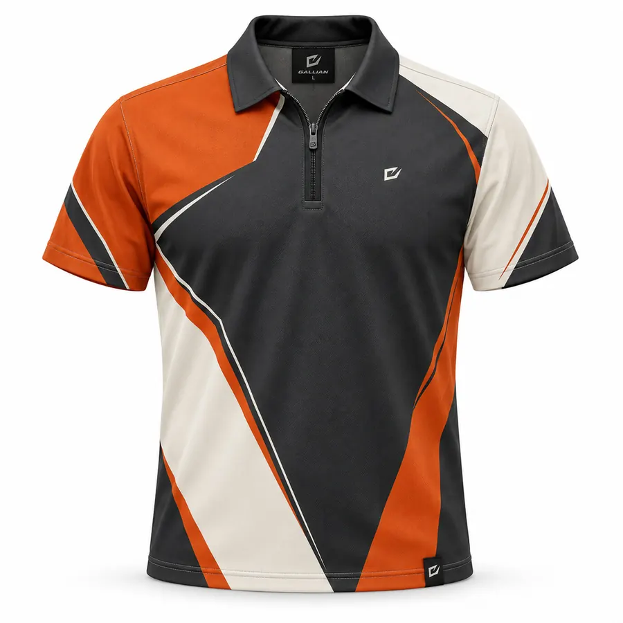 Magma Flow Sprint Car Zip Polo – Charcoal, Burnt Orange & Cream – Gallian Sports