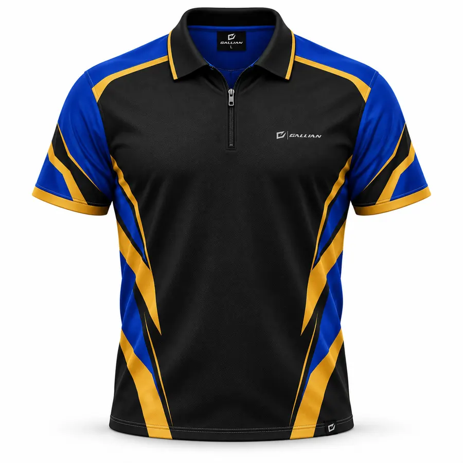 Royal Gold Dirt Late Model Polo – Black, Royal Blue & Gold – Gallian Sports
