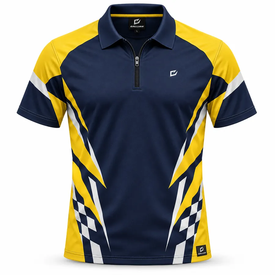 Solar Navy Stock Car Zip Polo – Navy, Yellow & White – Gallian Sports