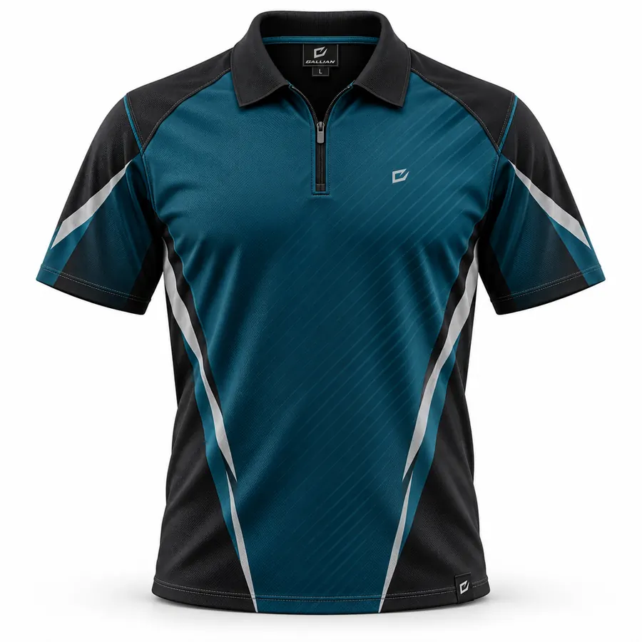 Teal Apex Club Racing Zip Polo – Deep Teal, Black & Silver – Gallian Sports