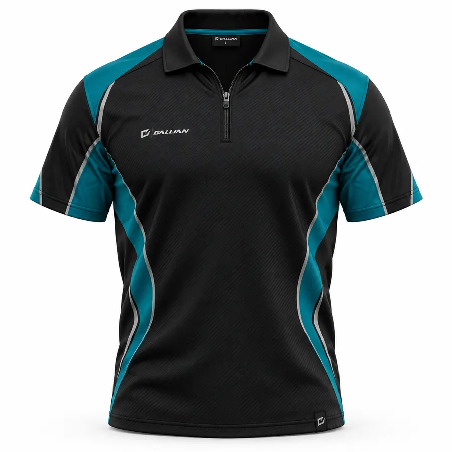 Teal Sweep Racing Zip Polo – Black, Teal & Silver – Gallian Sports