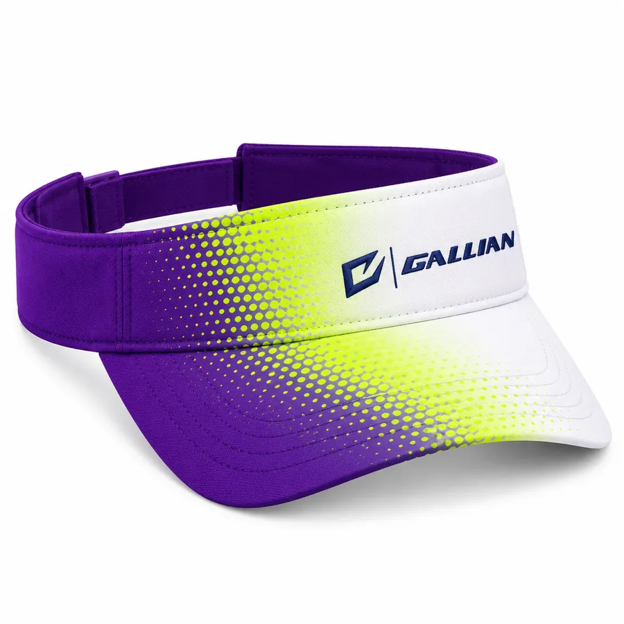 Custom Softball Visors with Team Logo – Purple & Volt Halftone – Gallian Sports